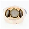 Image 7 : Men's Vintage Bold 14k Rose Gold 34.25 ctw Bezel Oval Star Sapphire 3 Stone Ring