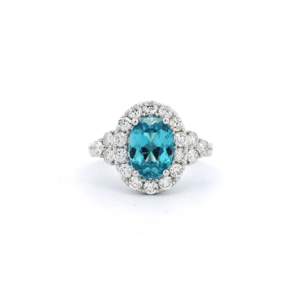 Fashion Blue Zircon & Diamond Halo Ring