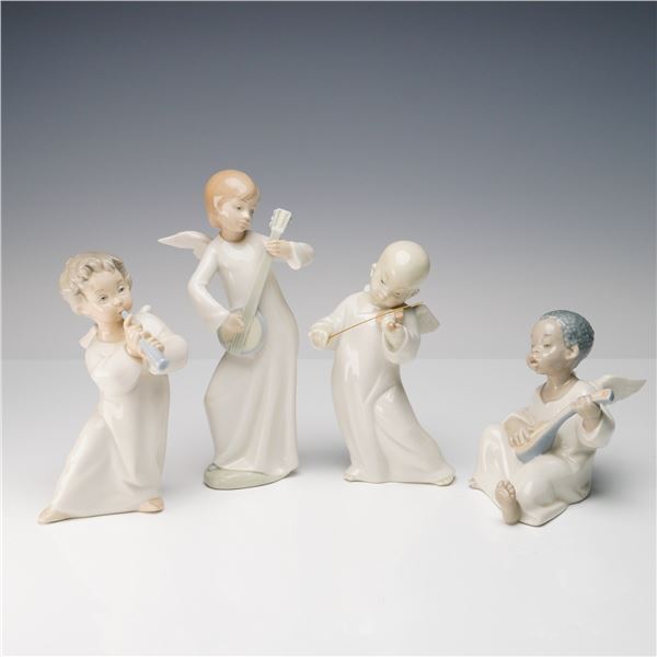 4pc Lladro and Nao Porcelain Angel Musician Figurines