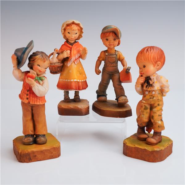 4pc Anri Hand Carved Wood Figurines