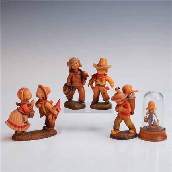 5pc Anri Hand Carved Wooden Figurines