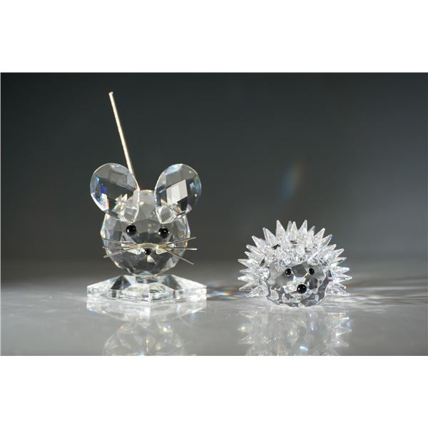 2pc Swarovski Crystal Figurines, Mouse and Hedgehog