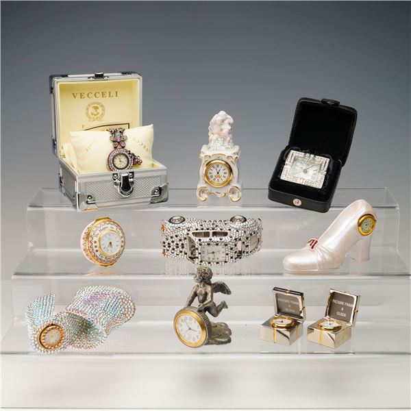 10pc Decorative Timepieces Including Clocks & Watch