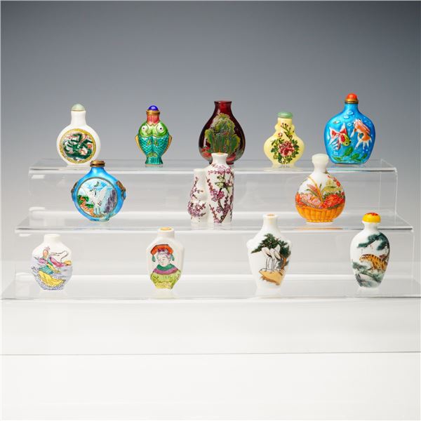 12pc Chinese Porcelain and Enamel Snuff Bottles