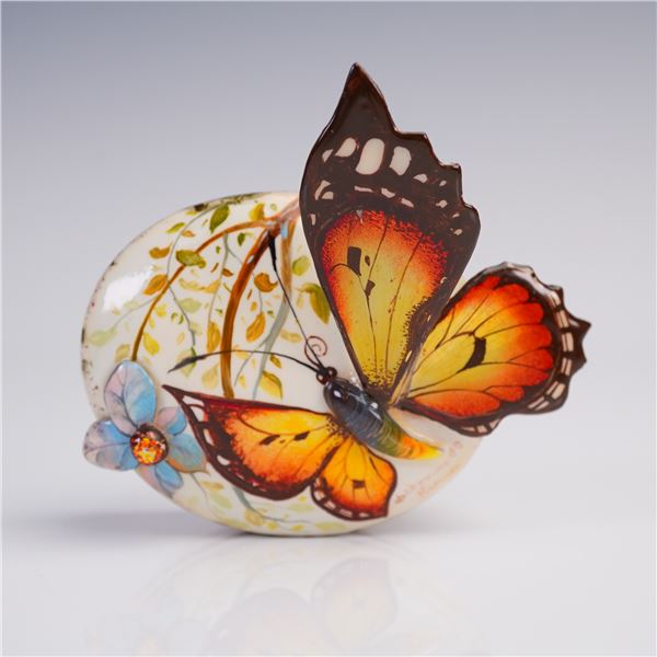 Russian Lacquer Butterfly Box - Fedoskino Style, Signed