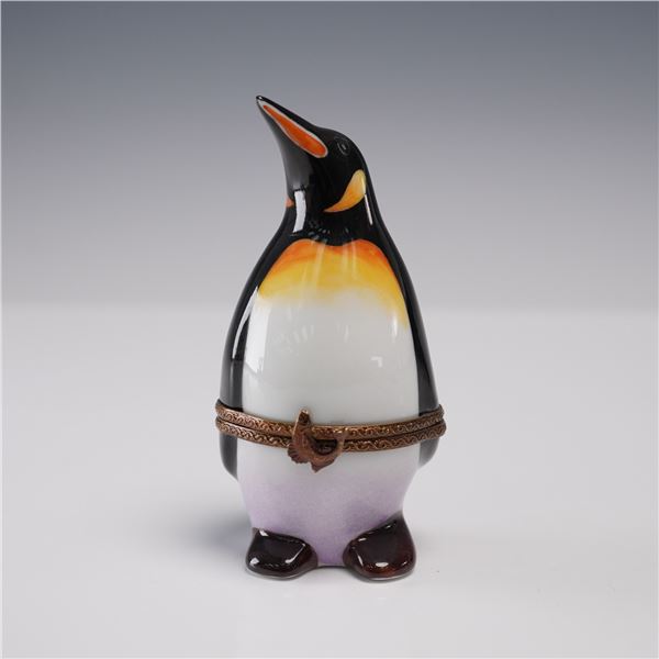 Limoges France Porcelain Box, Penguin with Fish Clasp