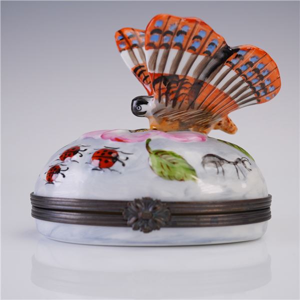 Limoges Porcelain Butterfly & Ladybug Trinket Box