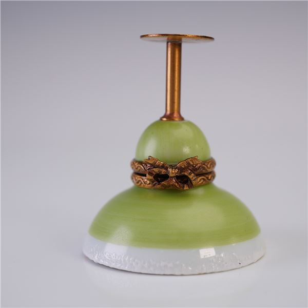 Limoges Porcelain Ring Box, Green Hat Stand Form with Bow Clasp