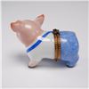 Image 2 : Limoges Porcelain Ring Box, Smiling Pig in Blue Overalls