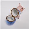 Image 5 : Limoges Porcelain Ring Box, Smiling Pig in Blue Overalls
