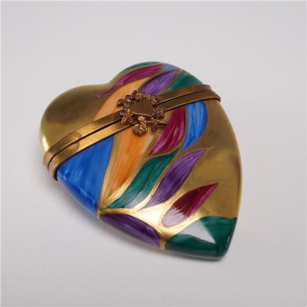Limoges Rochard Heart-Shaped Porcelain Box, Abstract Floral Design