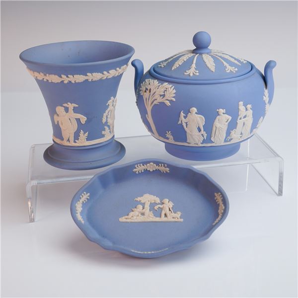 3pc Wedgwood Jasperware Blue Porcelain Pieces