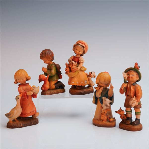 5pc Anri Hand Carved Animal Friends Figurines