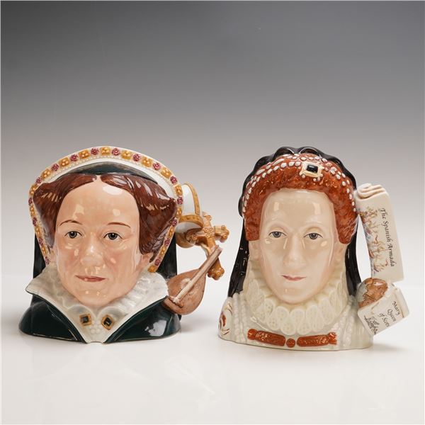 2pc Royal Doulton Character Jugs, Queen Elizabeth I, Queen Mary I
