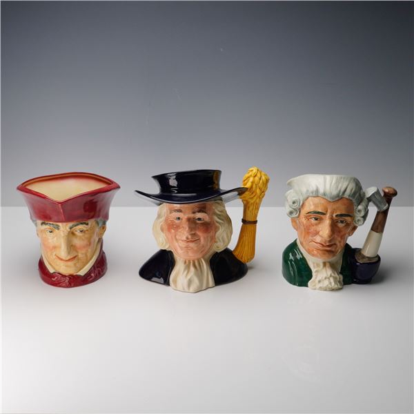3pc Royal Doulton Character Jugs, Apothecary, Mr. Quaker, Cardinal
