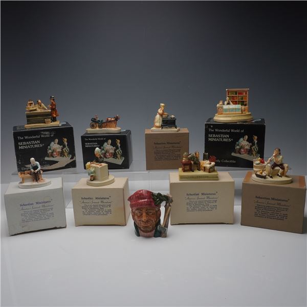 9pc Sebastian Miniatures and Royal Doulton Jug, Signed and Boxed