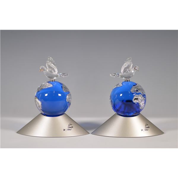 2pc Swarovski Signed Millennium Dove Pair Paperweight