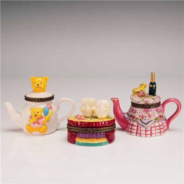 3pc Porcelain Teapot and Stage-Themed Treasure Boxes