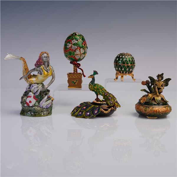 5pc Enameled and Jeweled Trinket Boxes