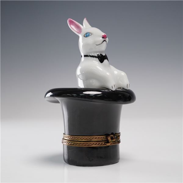 Limoges France Trinket Box, Rabbit in Top Hat