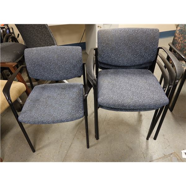 Qty 4 Metal Stacking Armchairs w/ Upholstered Seats & Backs