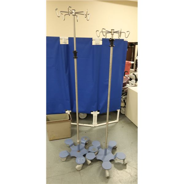 Qty 2 Rolling Medical Equipment IV Pole Stands