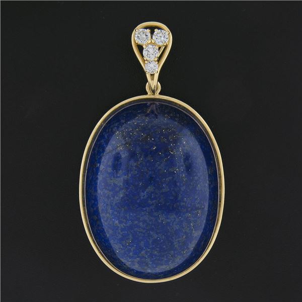 Vintage Handmade Yellow Gold Domed Oval Polished Lapis w/ Diamond Bail Pendant