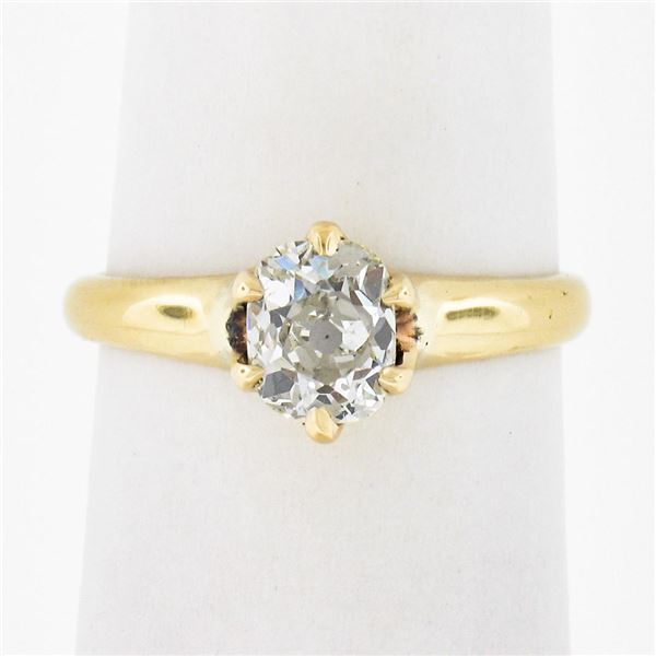 Antique Victorian 14k Gold 0.82 ctw Old Cushion Diamond Solitaire Engagement Rin