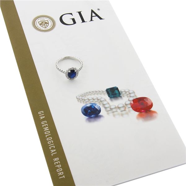 Platinum 1.90 ctw GIA Oval No Heat Burma Blue Sapphire Diamond Low Profile Ring