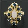 Image 6 : Vintage 14k Gold Marquise Cabochon Opal & .40 ctw Sapphire Open Textured Work Ri