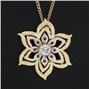 Image 6 : Vintage 14k Two Tone Gold Diamond Ruby Florentine Finish Flower Pendant Necklace