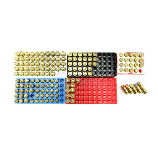 ASSORTED HAND GUN AMMO AND NON-PRIMED BRASS CASES LOT