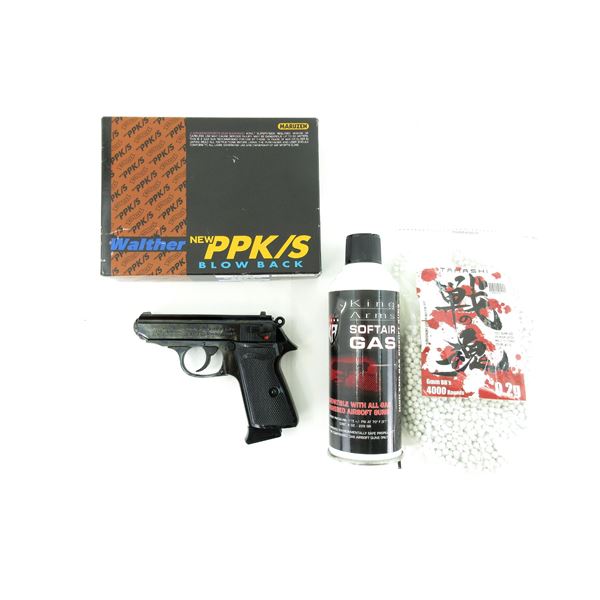 MARUZEN WALTHER PPK/S BLOWBACK AIRSOFT BB PISTOL AND BB LOT
