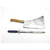Image 1 : LARGE CLEAVER KNIFE AND SHARPENER LOT