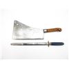 Image 2 : LARGE CLEAVER KNIFE AND SHARPENER LOT