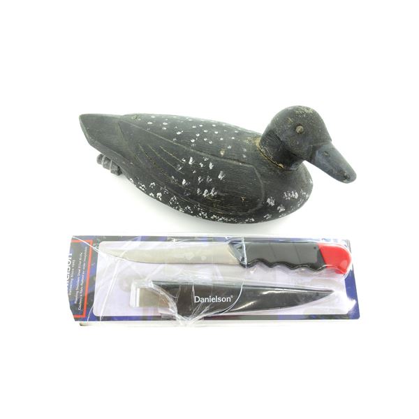 WOODEN DUCK DECOY AND FILLET KNIFE LOT