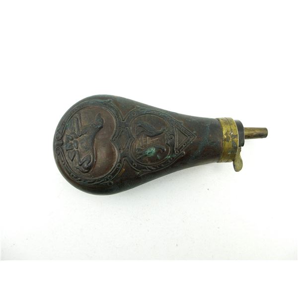 ANTIQUE BRASS PISTOL POWDER FLASK