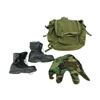 Image 1 : CANADIAN / U.S. MILITARY COMBAT BOOTS, HELMET COVER, ETC. LOT