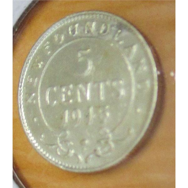 1945C AU NEWFOUNDLAND SILVER FIVE CENT