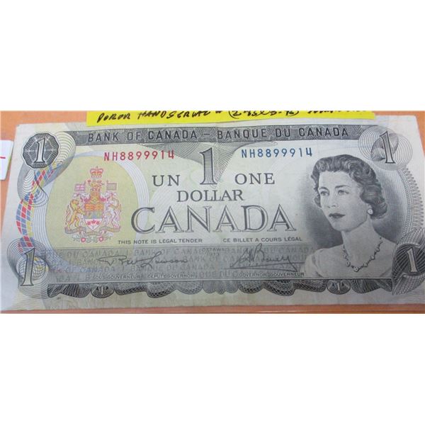 1973 BANK OF CANADA POKER HAND SERIAL NUMBER (3-9'S & 2-8'S) $1 BILL