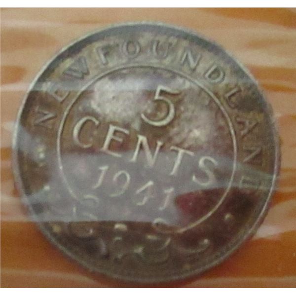 1941C AU NEWFOUNDLAND SILVER FIVE CENT