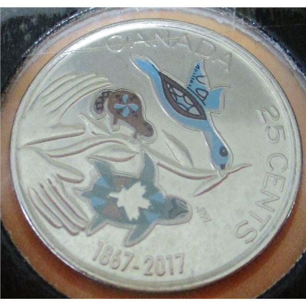 1867 - 2017 PROOF BIRD SCENE GLOW IN THE DARK CANADIAN QUARTER