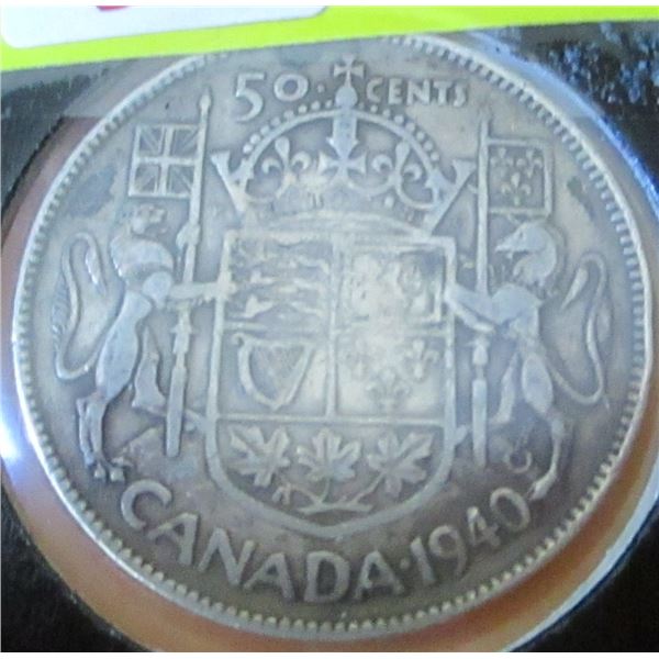 1940 CANADA KING GEORGE VI SILVER HALF DOLLAR