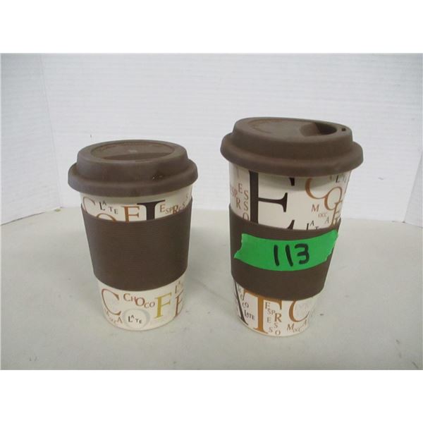 FREIGHT DAMAGE (AS IS):  2 COFFEE MUGS C/W LIDS