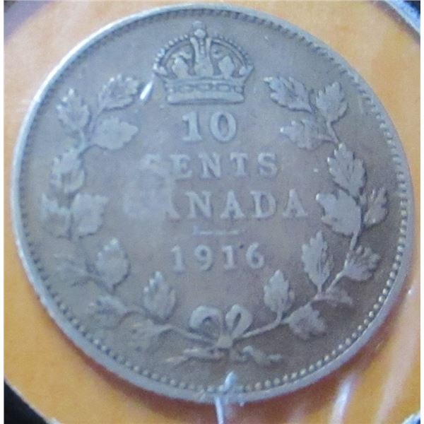 1916 FINE CANADA KING GEORGE V SILVER DIME