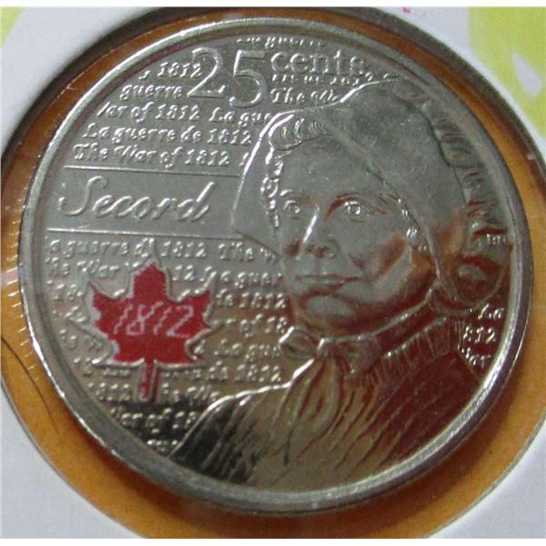 2015 COLORED MAPLE LEAF CH/BU CANADA SECORD MINT QUARTER