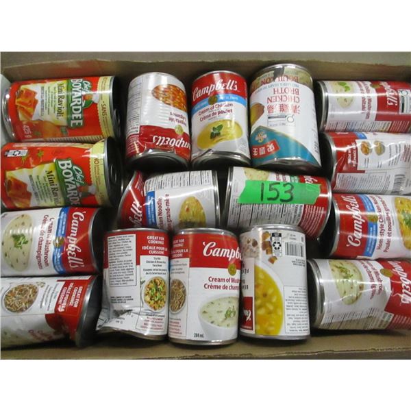 FREIGHT DAMAGE (AS IS):  FLAT C/W SOUP, CHEF BOYARDEE & BROTH - 16 CANS