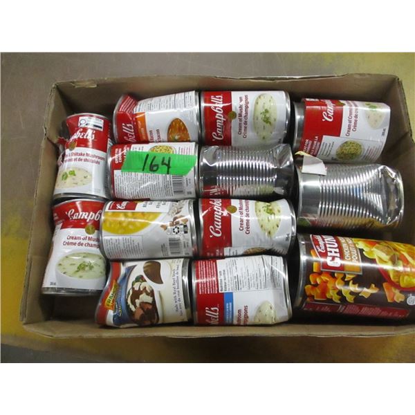 FREIGHT DAMAGE (AS IS):  FLAT C/W SOUPS, ETC - 13 CANS