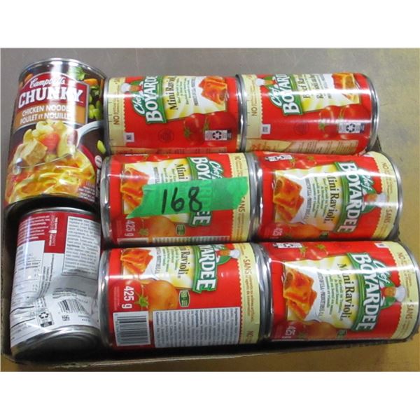 FREIGHT DAMAGE (AS IS):  FLAT C/W CHEF BOYARDEE & SOUP - 8 CANS