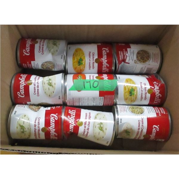 FREIGHT DAMAGE (AS IS):  FLAT C/W ASSORTED SOUP - 9 CANS